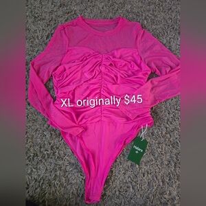 Womens Halara Corset Mesh Long Sleeve Bodysuit Xl